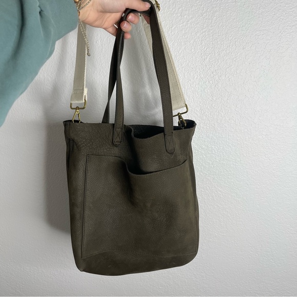 Madewell Transport Tote in Nubuck Leather Green Suede Crossbody Bag - Picture 4 of 7